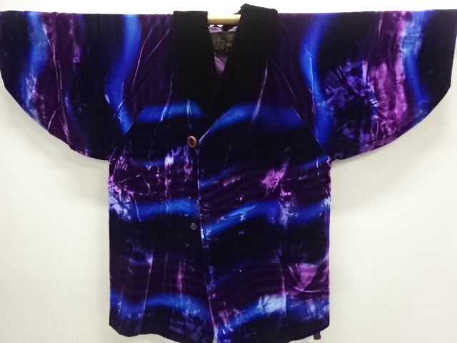 JAPANESE KIMONO / ANTIQUE COAT / TAISHO ROMAN STYLE / VELVET / WAVY STRIPE